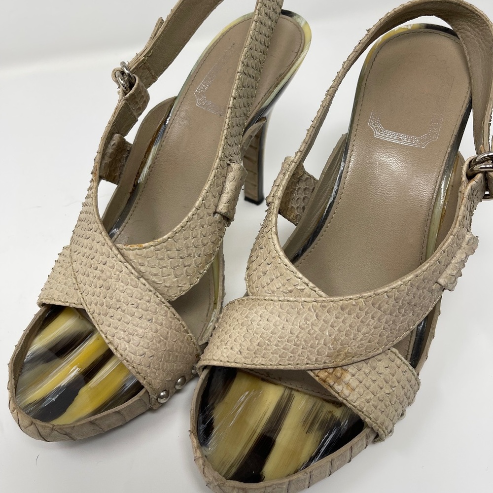 Dior Light Gray Python Horn Heel Shoes - Size 8 w/4" Heel